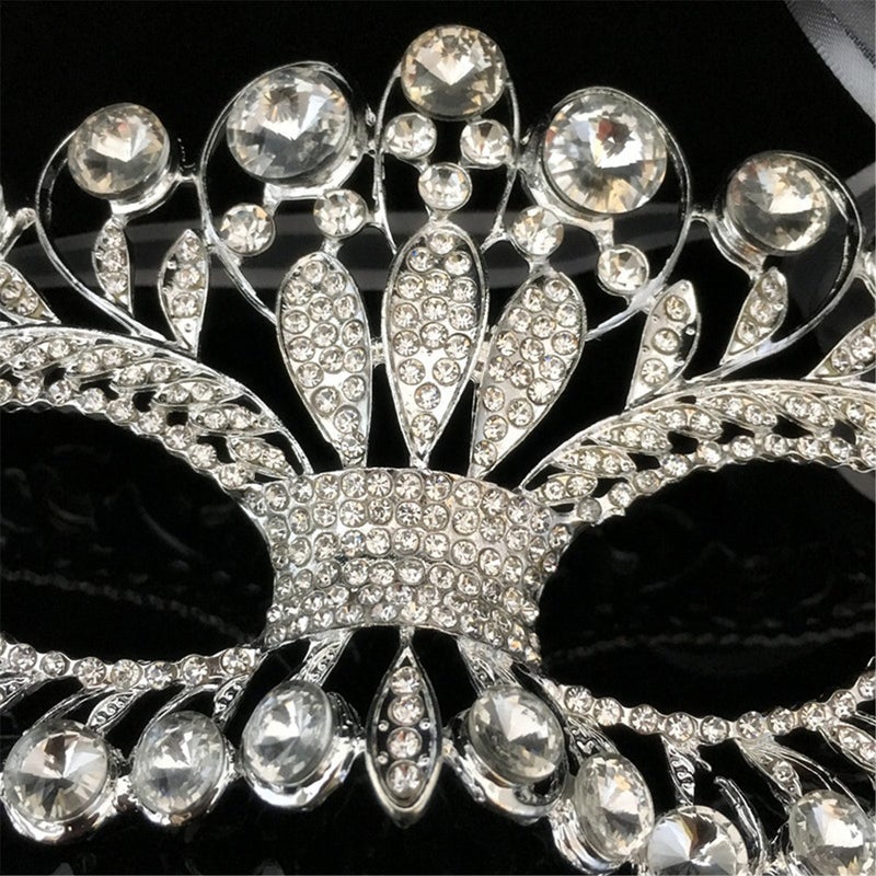 FRECI Rhinestone Mask Masquerade Evening Prom Venetian Mardi Gras Party Mask for Women Girls Silver - Image 4